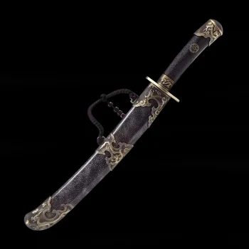 

High Quality Handmade Folded Steel under the Solid to Burn Blade Chinese Sword Copper fittings Qing Dynasty Short Knife Sharp