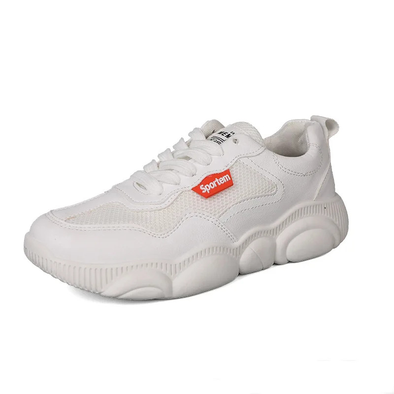 

Spring 2020 new breathable women's tennis shoes round head lace up solid color bear shoes low set foot running women's shoes