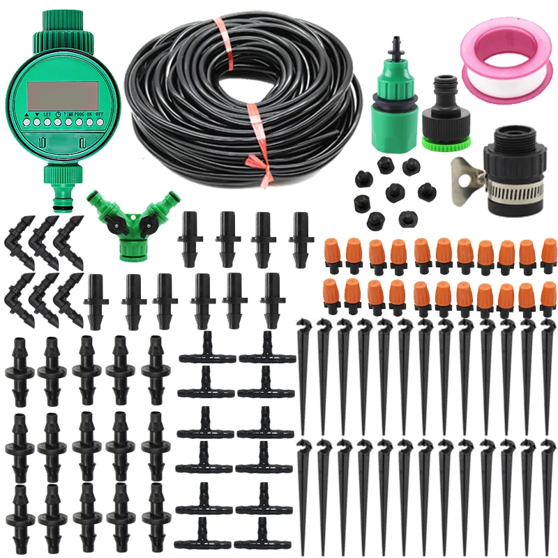 

10-25m DIY Automatic Misting Micro Drip Irrigation Systems Gardening Watering Kits with 4/7mm Hose Y-shape Connector Timer JQ