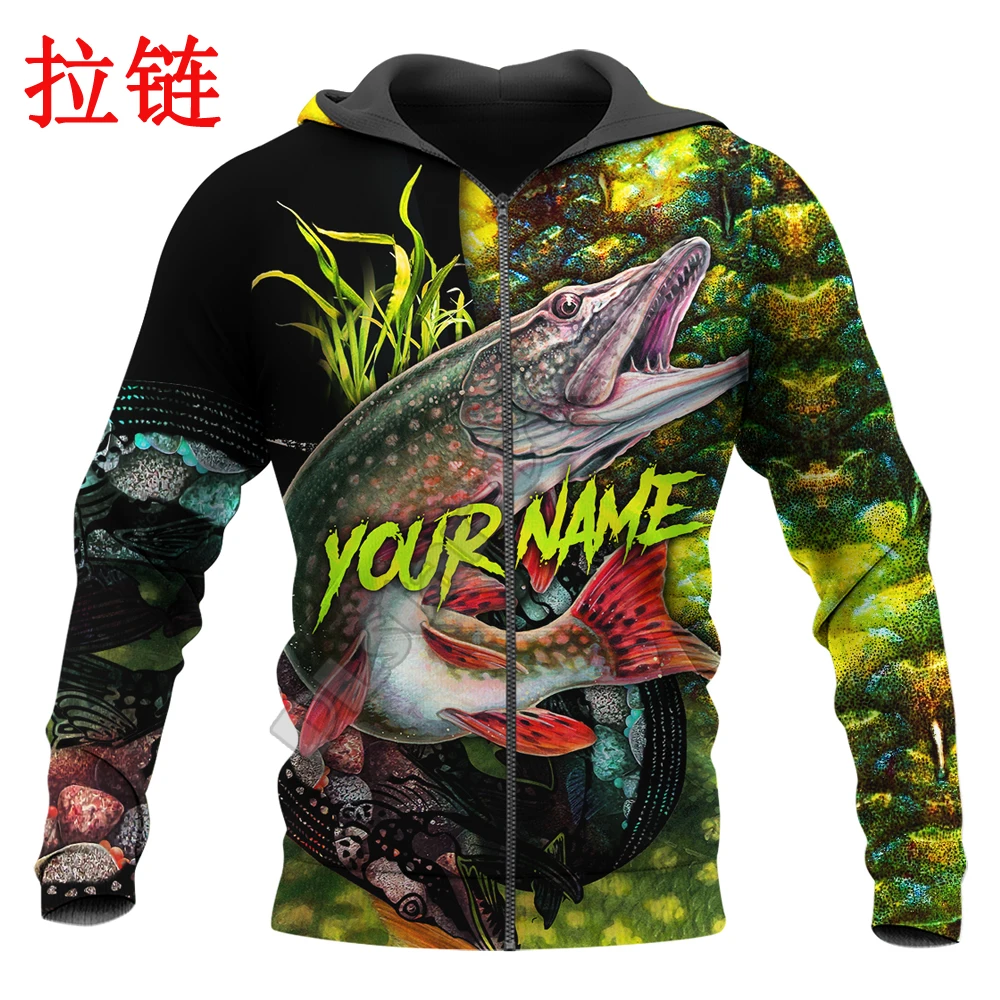 Pike Fishing Skin Custom Name 3D Printed Mens Hoodie Unisex hoodies Sweatshirt Autumn Streetwear Casual Jacket Tracksuit KJ731