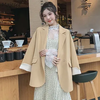 

Blazers Women All-match Leisure Solid Simple Office Lady Korean Style Elegant Single Button Casual Trendy Loose Ulzzang Coats