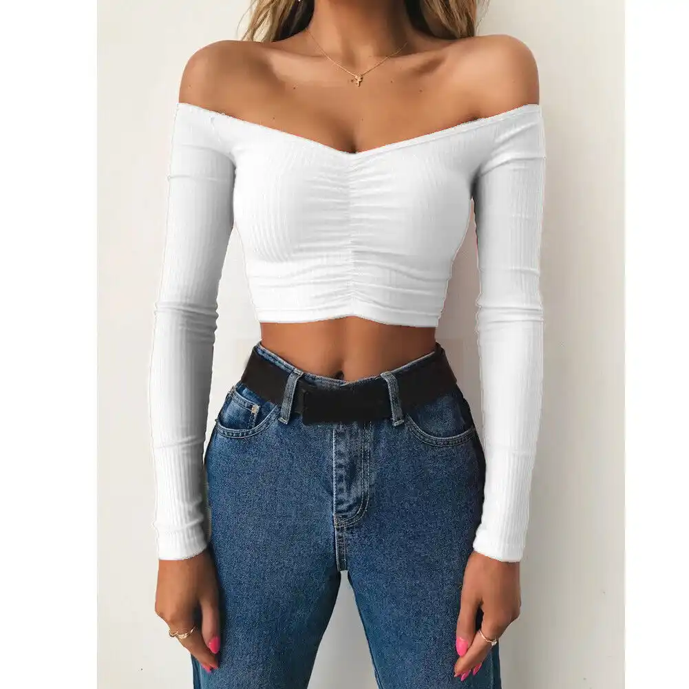 plain black long sleeve crop top