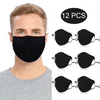 

12PCS Black Breathable Coldproof Half Face Mask Adjustable Earloop Protect Face Mask Unisex Washable Mouth Mask Cover Mascarilla
