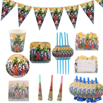 

Dragon Ball Theme Sun Wukong Party Tableware Plate Napkins Candy Box Banner Flags Kid's Birthday Party Decorations Supplies