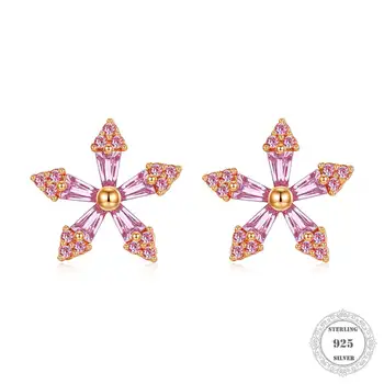 

Pink Pave Zircon Flower Bud Simple Elegant Earrings 925 Sterling Silver Earrings for Men and Women Gift