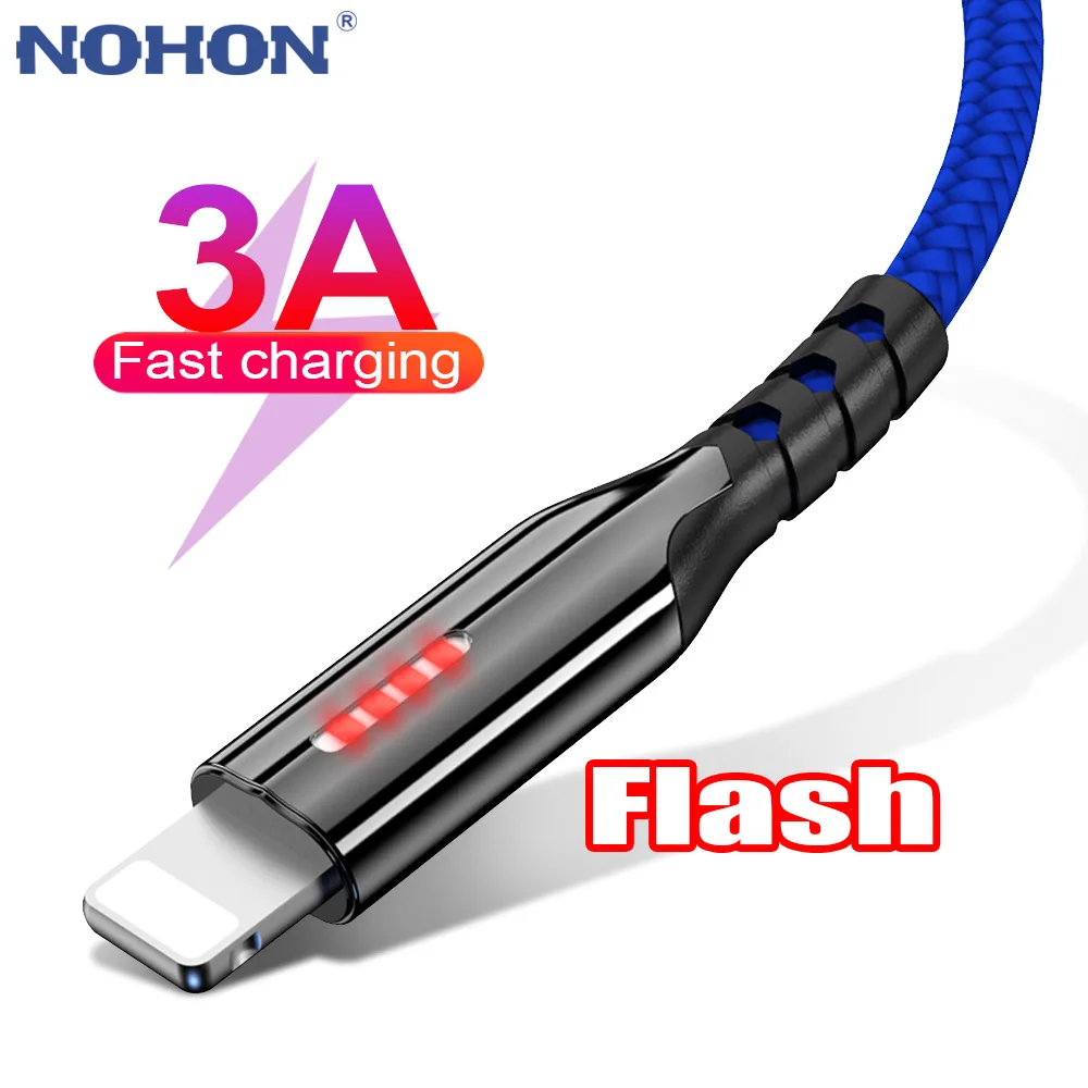 LED Flash Cabo USB para telefone móvel para iPhone 12 11 Pro X XS Max XR 5 6 SE 2020 5S 6S 7 8 Plus iPad Original Longo 1m 2m 3m Carregador de Dados de Carregamento Rápido Linha de Fio 1 2 3 Metros m