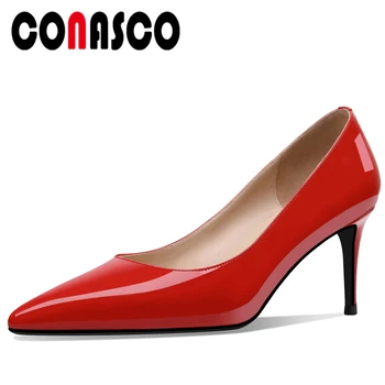 

CONASCO Office Lady Basic High Heels Shallow Patent Leather Women Pumps Fashion Concise Elegant Prom Party Wedding Shoes Woman