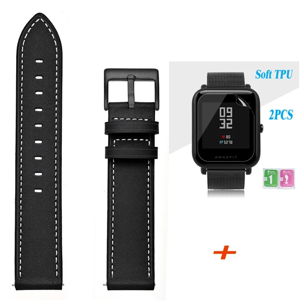 Balck YHNUJM ремешок из натуральной кожи для Xiaomi Huami Amazfit Bip Pace Lite Молодежные Смарт-часы наручные часы - Цвет: Balck