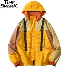 Уличная хип-хоп куртка ветровка с капюшоном винтажная цветная куртка с блоками Пальто Harajuku карманная спортивная куртка Осенняя верхняя одежда