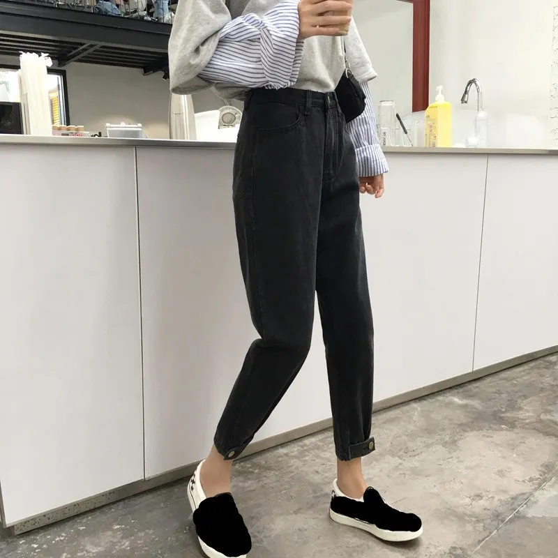 

2019 New Leisure Loose Harem Ankle-Length Women Jeans Casual Korean Style All-Match Simple Button Fly Jeans