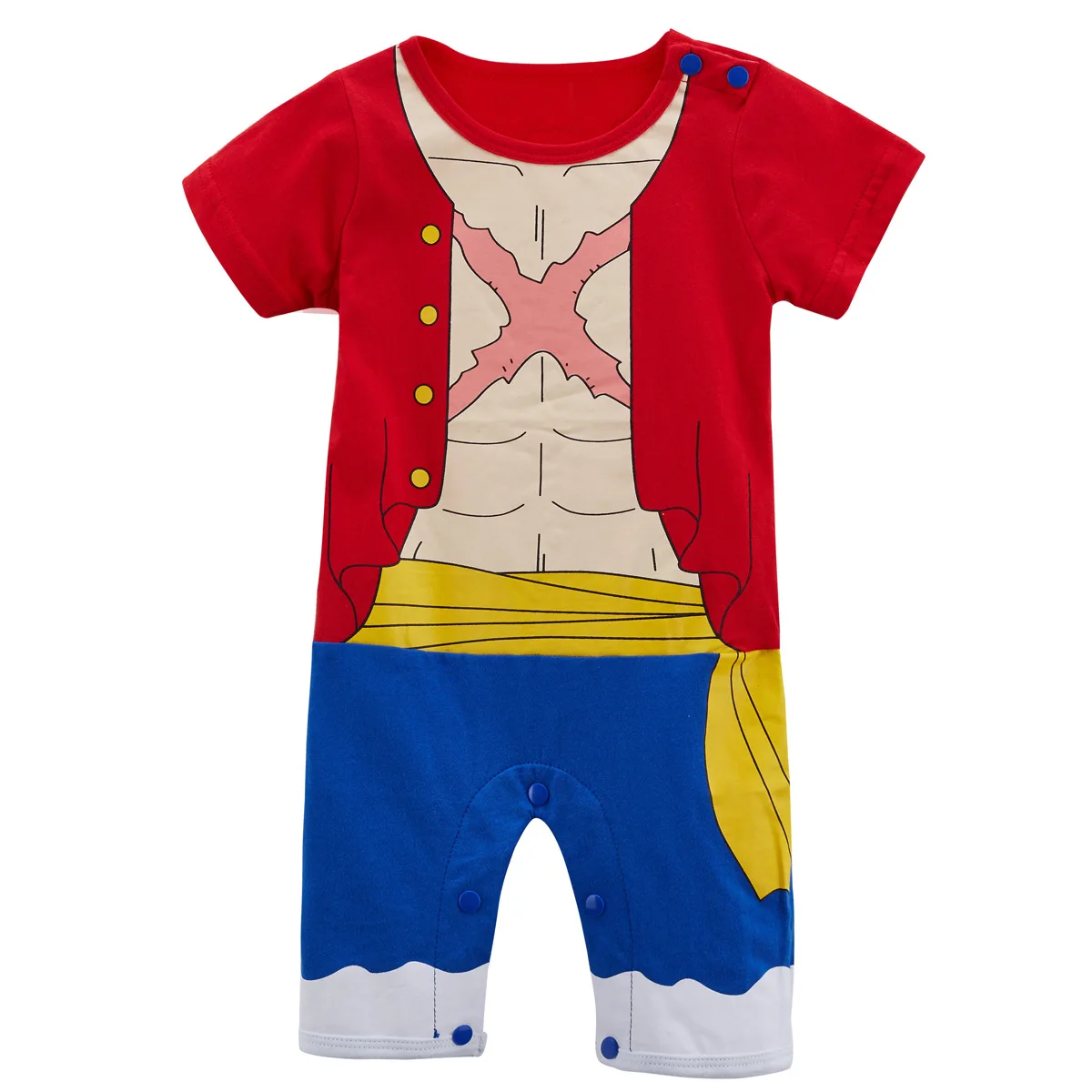 

Cartoon One Piece Baby Short Sleeved Romper Male Baby Onesie Luffy Crawling Clothes Summer Cotton