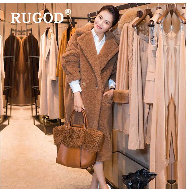 

RUGOD Vintage winter warm polar Fleece Jackets women Fashion turn-down collar solid long loose Oversize Coats 2019 streetwear