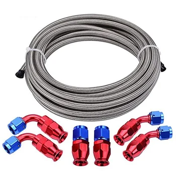 

4AN 1/4 Stainless Steel Braided E85 Tube Fuel Line Hose Fittings Kit 10Ft(4.8m ID)
