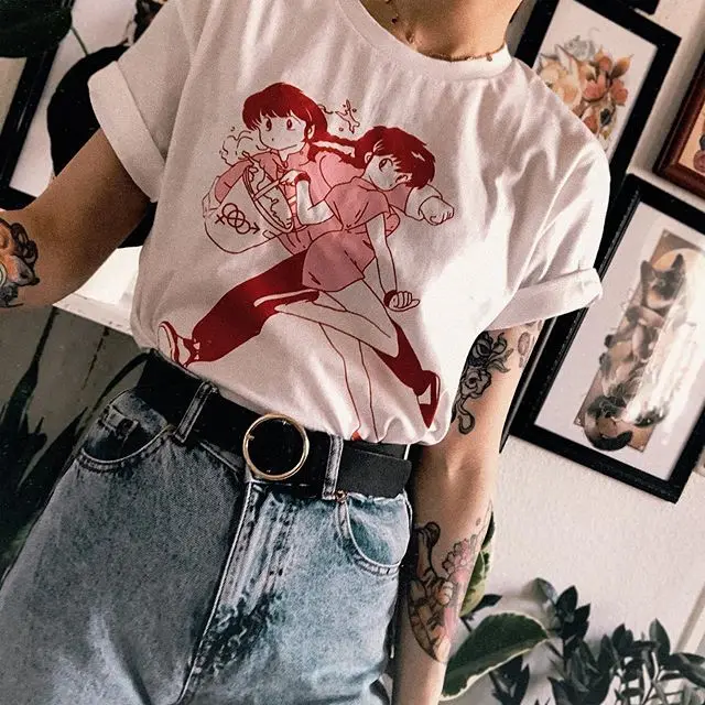 VIP HJN Ranma 1/2 японская женская модель 90s Kawaii Grunge Эстетическая белая футболка