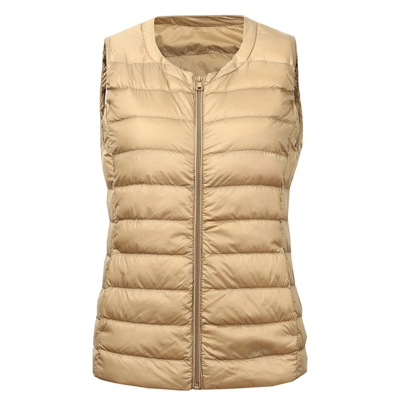 Wipalo Plus Size Sleeveless Women Ultra Thin Down Vest Jacket Ultra Light White Duck Down Coat Pockets Solid Outerwear S-7XL - Цвет: Champagne Gold