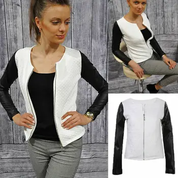 

2019 Autumn Fashion Womens Solid Color Jackets Slim Motorcycle PU Soft Leather Vintage Zip Flight Jacket Coat Outwear