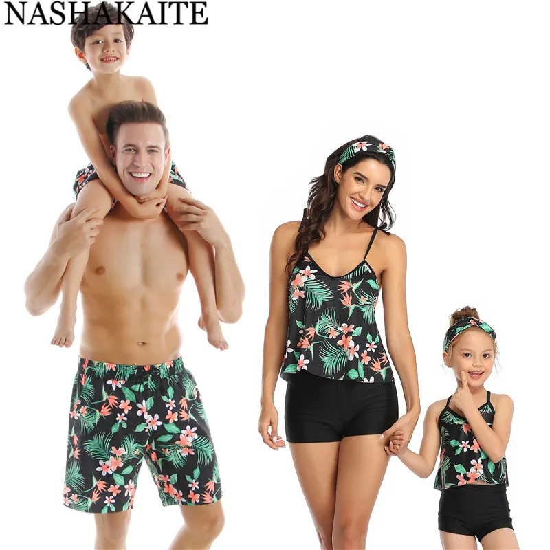 Green Print 4 NASHAKAITE/одинаковые купальники для всей семьи; купальный костюм с принтом в виде листьев для мамы, дочки, папы и сына; плавки для всей семьи - Цвет: Green Print 4