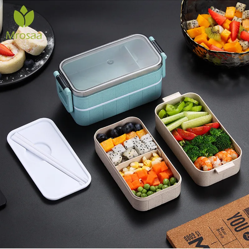 

400ML Japanese Portable Microwave Bento Box 2 Layer Wheat Straw Child Lunch Box Leak-Proof For Kid School Food Storage Container