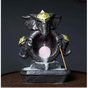 

Elephant God Ceramic Backflow Incense Burner Glass Ball Smoke Waterfall Incense Sticks Holder With Led Light Creative Home Decor