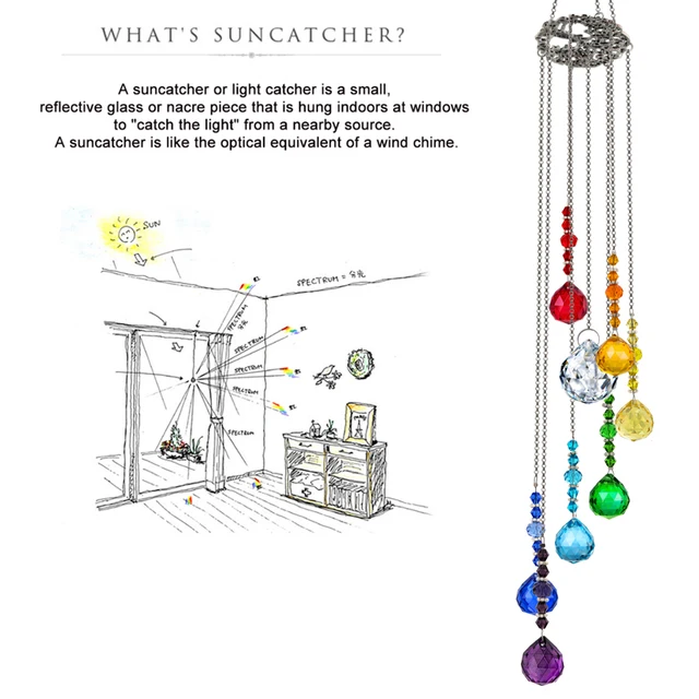 H&D Csakra Kristálygolyó Prizmák Suncatcher Fa Life Window Lógó Dísz Szivárványkészítő Medál Otthon, Kerti Dekoráció - Image 6