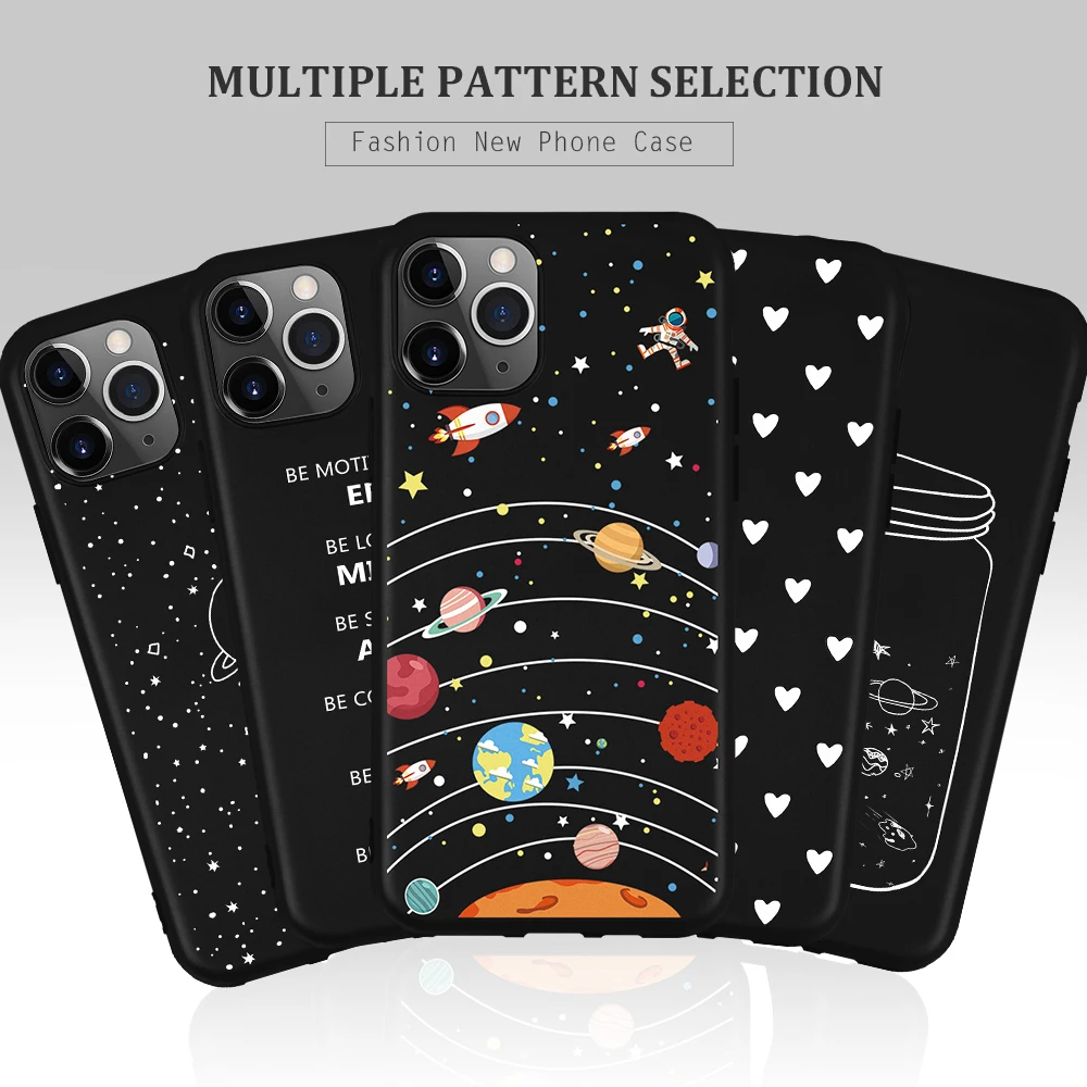 

Lovely Cartoon Painted TPU Case For iphone 11 Pro 11 Black silicone Couple soft case For iPhone 11Pro MAX 2019 cover fundas Tpu