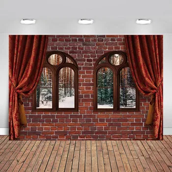 

Retro Brick Wall Outdoor Snow Forest Trees Backdrops Photography Seamless Studio Background for Chidlren Photo Booth Props