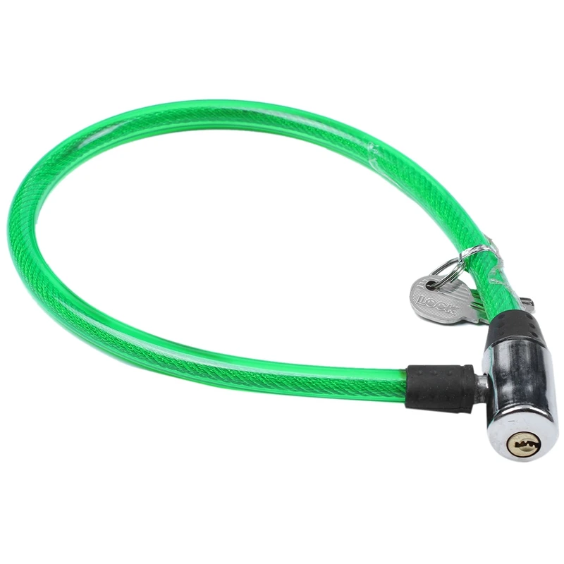 Green Plastic Coating Steel Scooter Bicycle Bike Cable Lock 65CM+ 2 Keys