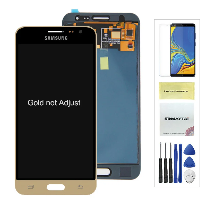 Teat J320 lcd для samsung Galaxy J3 J320 J320F SM-J320F дисплей кодирующий преобразователь сенсорного экрана в сборе Замена Бесплатный подарок - Цвет: Not adjustable Gold