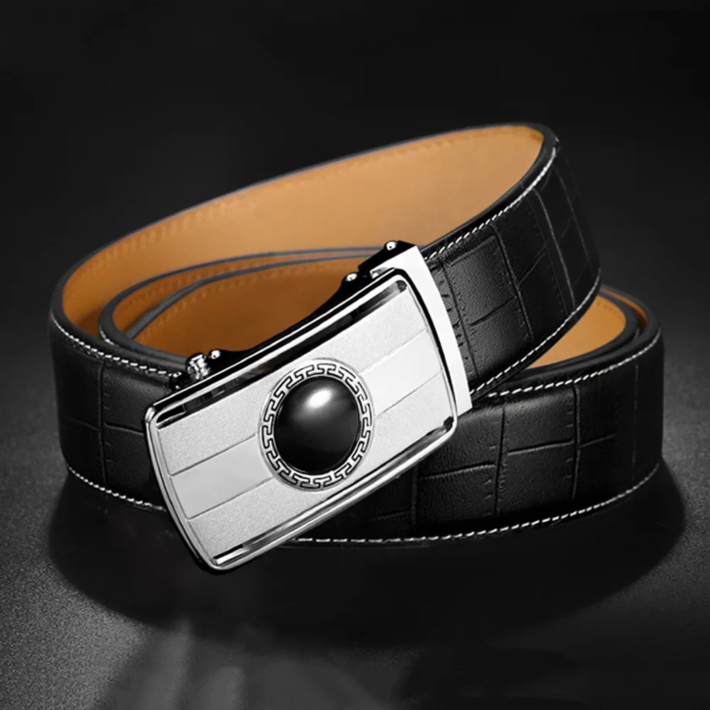 Black Sliver Buckle FAJARINA, Новое поступление, дизайнерские золотые автоматические пряжки, для отдыха, Воловья кожа, ремень для мужчин, деловые ремни, Ширина 3,5 см, ZDFJ328 - Цвет: Black Sliver Buckle