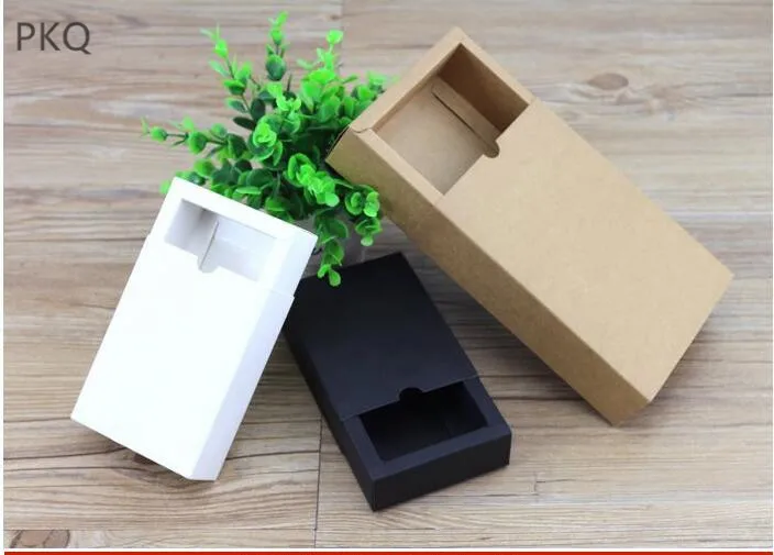 

10pcs 10sizes Black Kraft Paper Drawer Box large white Wedding Party Favor Gift Candy Packing Boxes small kraft paper drawer box