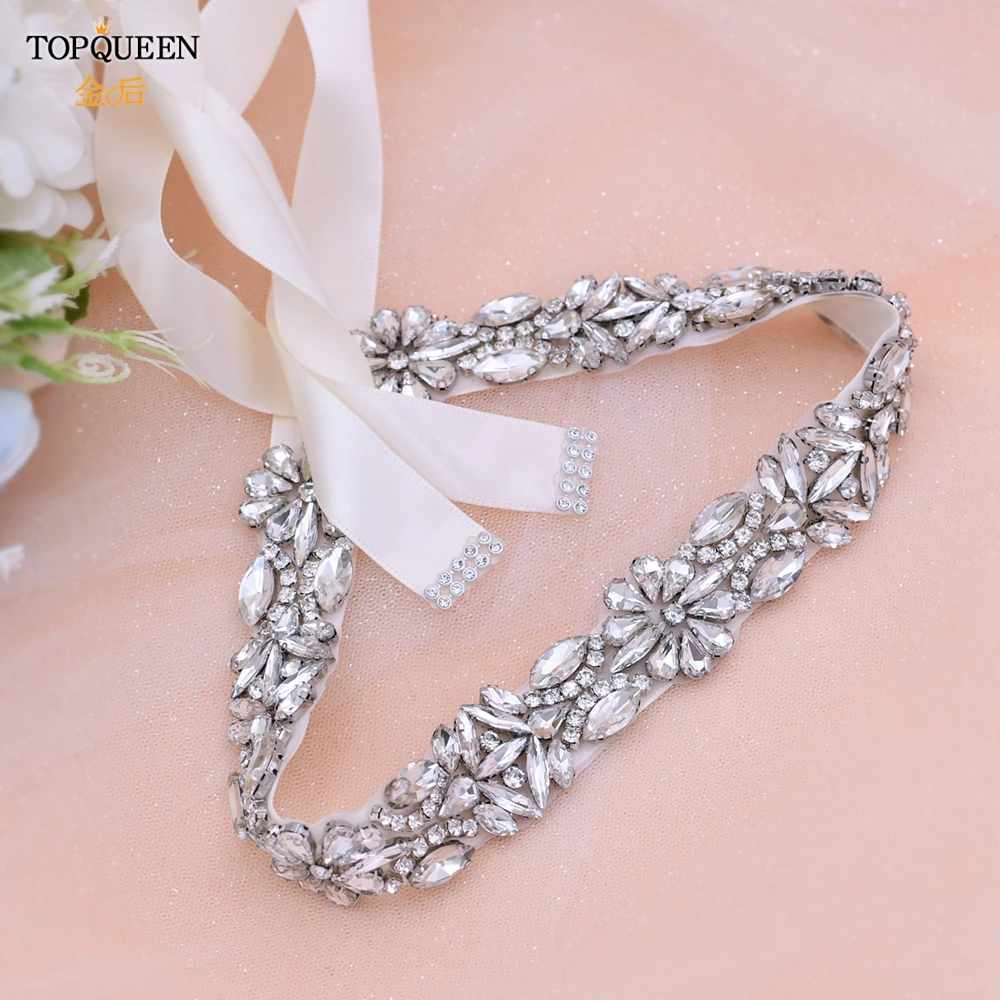 

TOPQUEEN S459 Bling Belts for Women Dress Bridal Belts for Wedding Beaded Sash Bride Accessories Womens Bridal Belts with Red