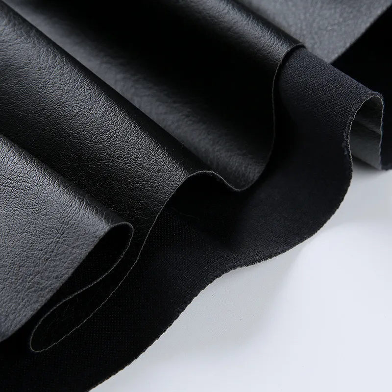 Focal20 Streetwear Chain Solid Color Pleated Women PU Skirt Shift Above Knee Female Skirts Casual Spring Summer PU Lady Bottoms