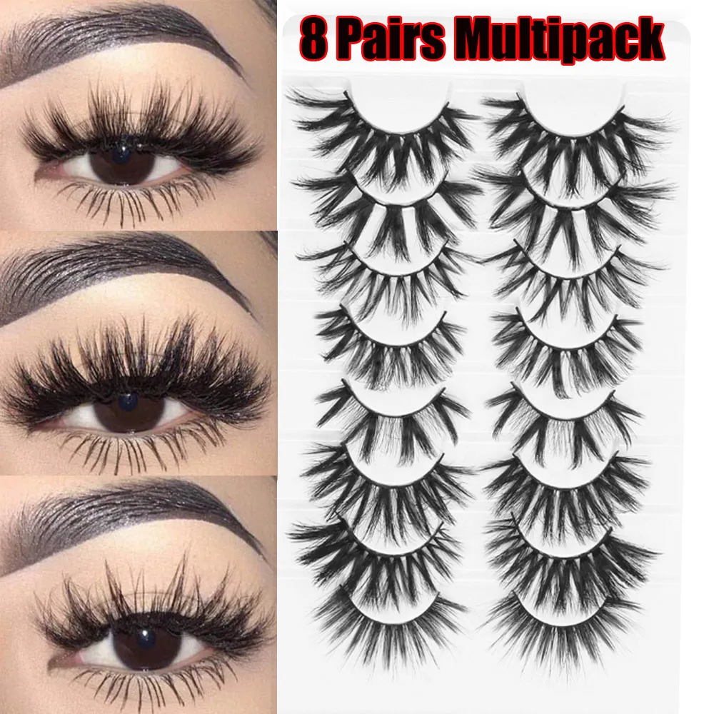

8 Pairs Mixed Styles 3D Mink False Eyelashes Natural Wispies Criss-cross Fluffy Eyelash Handmade Cruelty-free Eye Makeup Lashes
