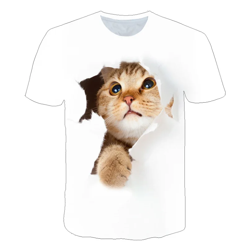 Детские летние футболки с коротким рукавом детские 3D кошкой животными для