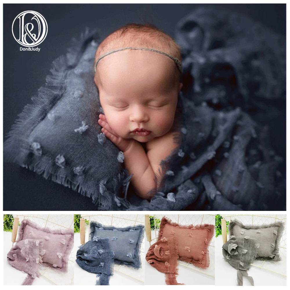 Don&Judy 2023 Newborn Photo Shoot Sets Cotton and Linen Posing Pillow + Wraps + Hat Bonnet Newborn Photography Props Accessories