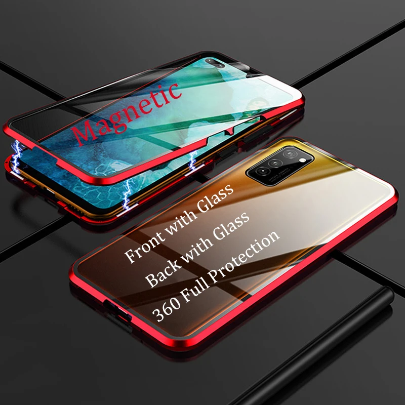

For Samsung Galaxy A91 A71 A51 Magnetic Case 360 double-sided Tempered Glass Case for Galaxy S10 Lite M80S A91 Metal Bumper Case