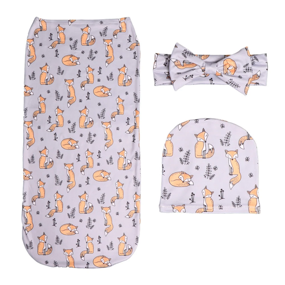 Милый мягкий спальный мешок из трех предметов для мальчиков, комплект с внутренней прострочкой, легкий комплект для новорожденных с бантиком, повязка на голову для девочек