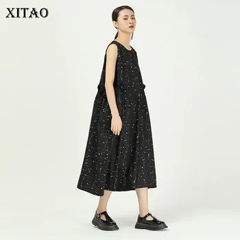 

XITAO Original Plus Size Sleeveless Dresses Lace Fashion Loose Vintage Starry Sky Print Women Dress Japanese Style GCC3563