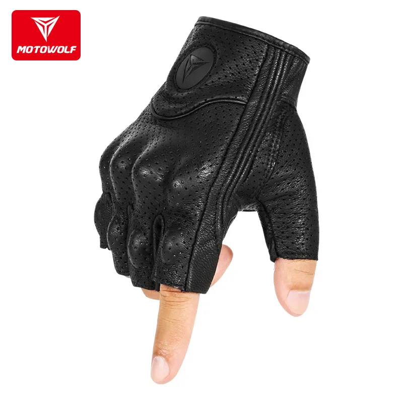 Half Finger Motorcycle Gloves Leather Guantes Moto Verano Estivi Luvas Ciclismo Gant Cycling Fingerless Gloves Tactical Retro