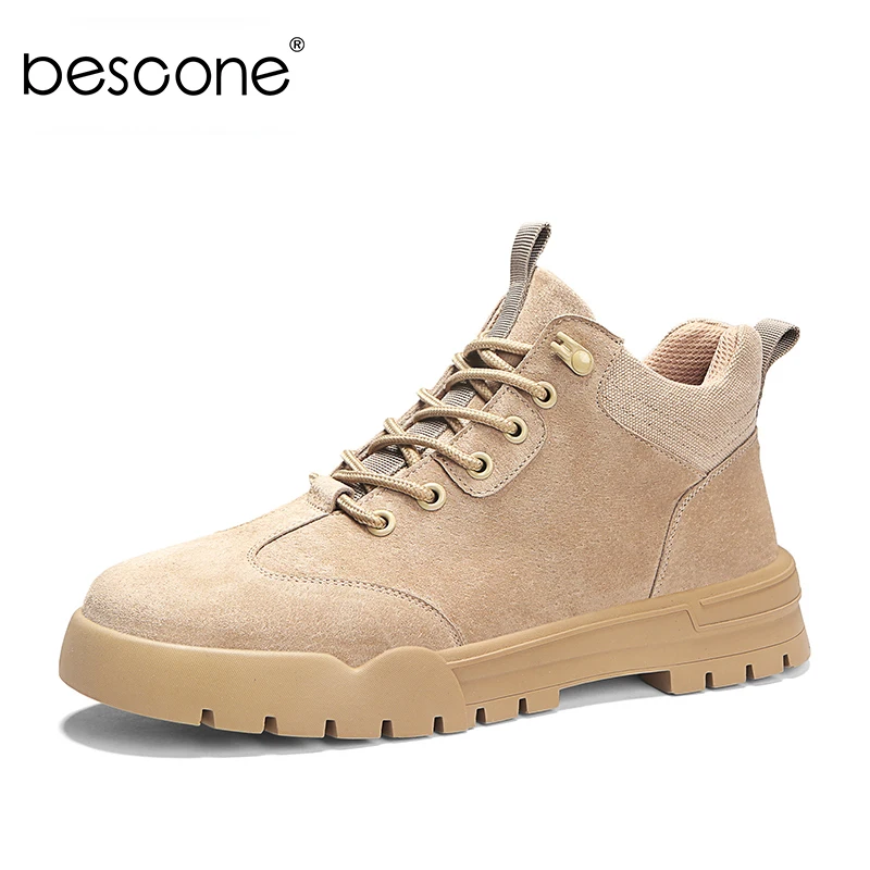 01 BESCONE Men Autumn Winter Plush Snow Ankle Boots Casual Fashion Classic Sneakers Khaki Waterproof Shoes 6660 - Цвет: 01