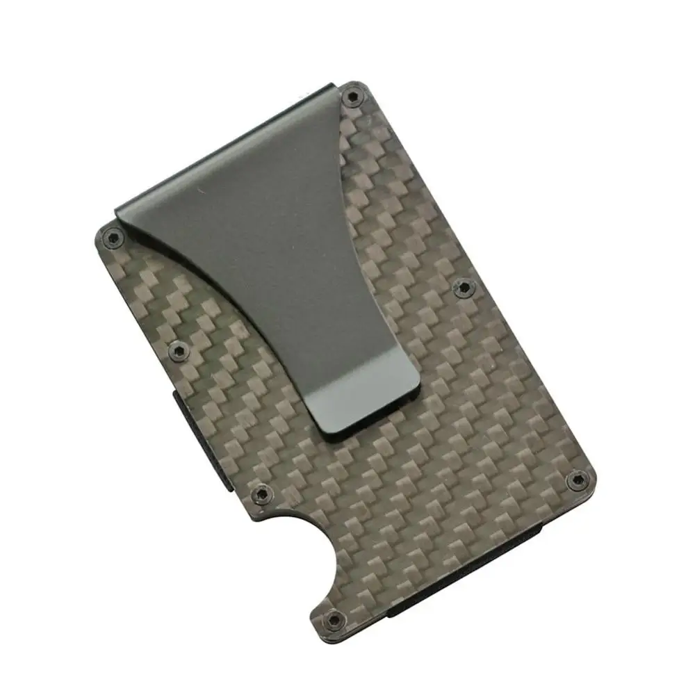 Новая мода Тонкий карбоновый держатель для карт RFID не сканирующий металлический кошелек - Цвет: Carbon Black