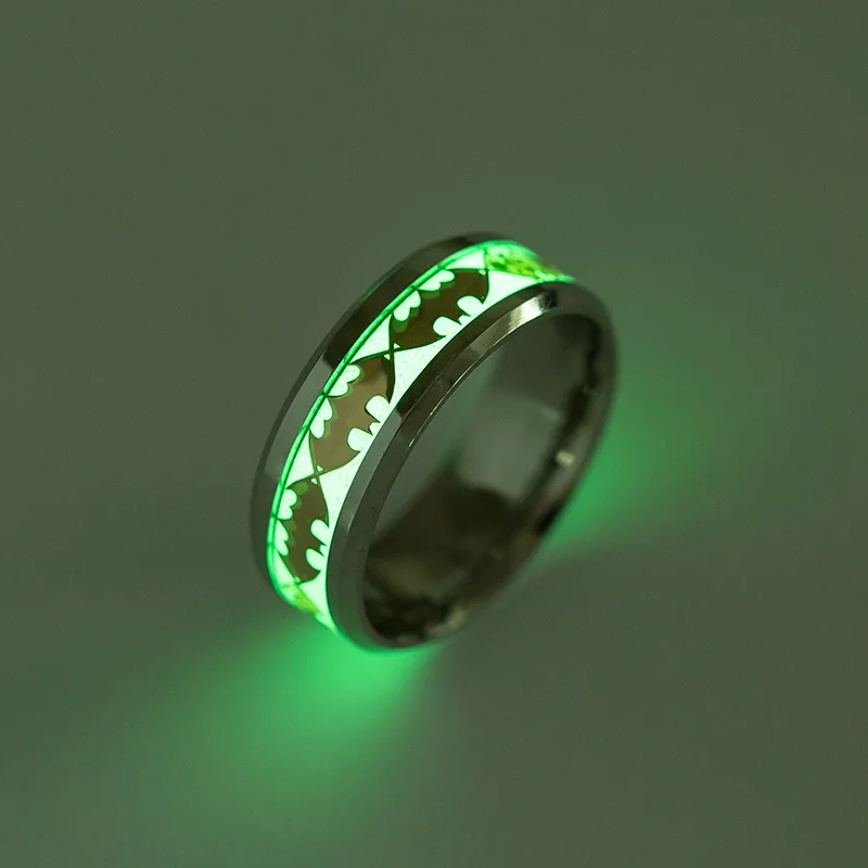Модный светящийся покрытый серебром кольцо темно-золотой дракон инкрустация зеленый фон Модные мужские флуоресцентные светящиеся кольца семейный подарок