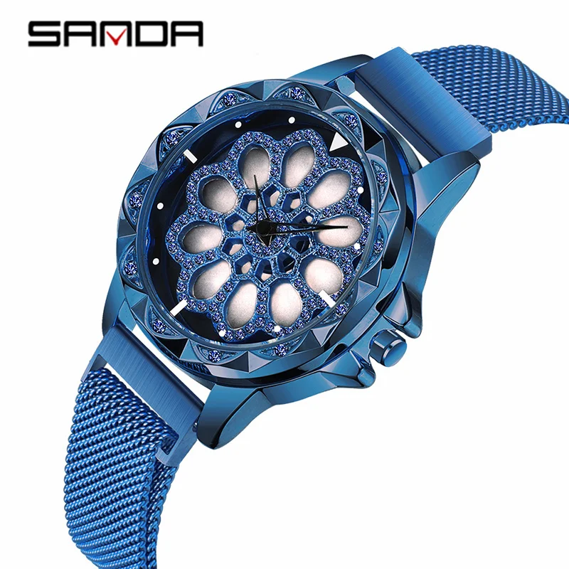 

SANDA Rotate Dial Quartz Watch Women Luxury Crystal Ladies Watches Waterproof Japanese Movement Clock relogio feminino 2019 New