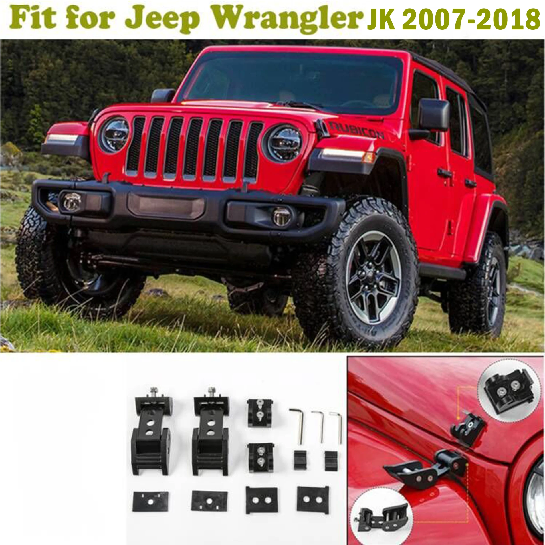 

Stainless Steel Latch Black Locking Hood Catch Kit for Jeep Wrangler JK 2007-2018