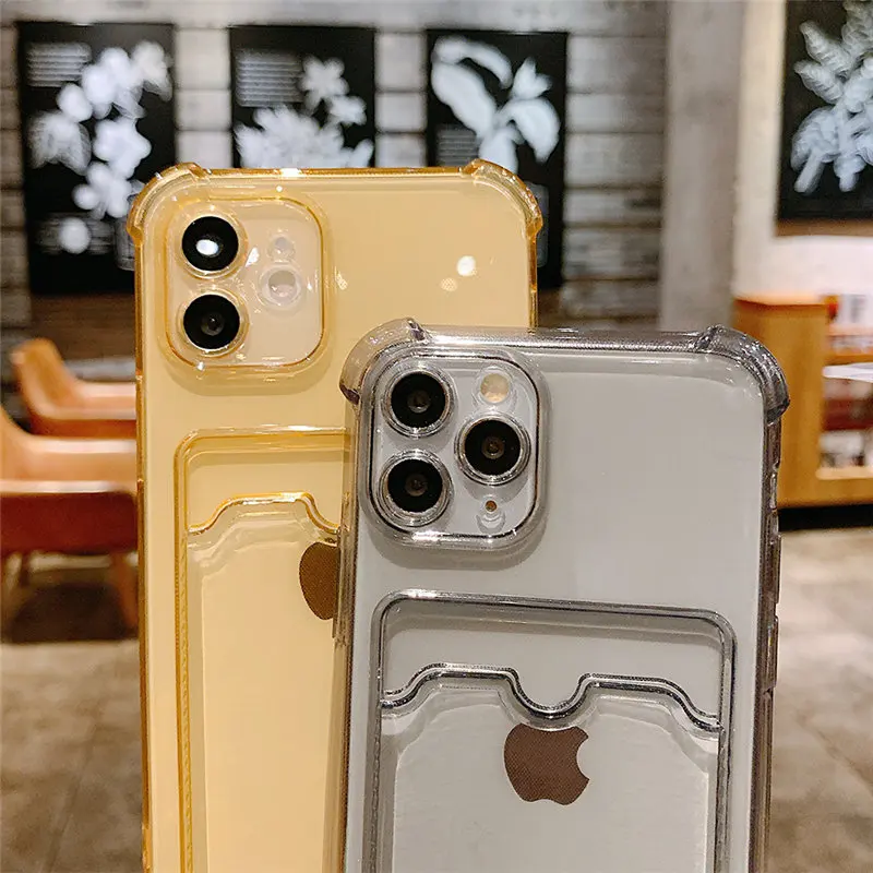 Simple Transparent Silicone Wallet Case for iPhone 12 11 Pro XS Max SE X XR 6 6s 7 8 Plus Shockproof Lens Protection Card Cover