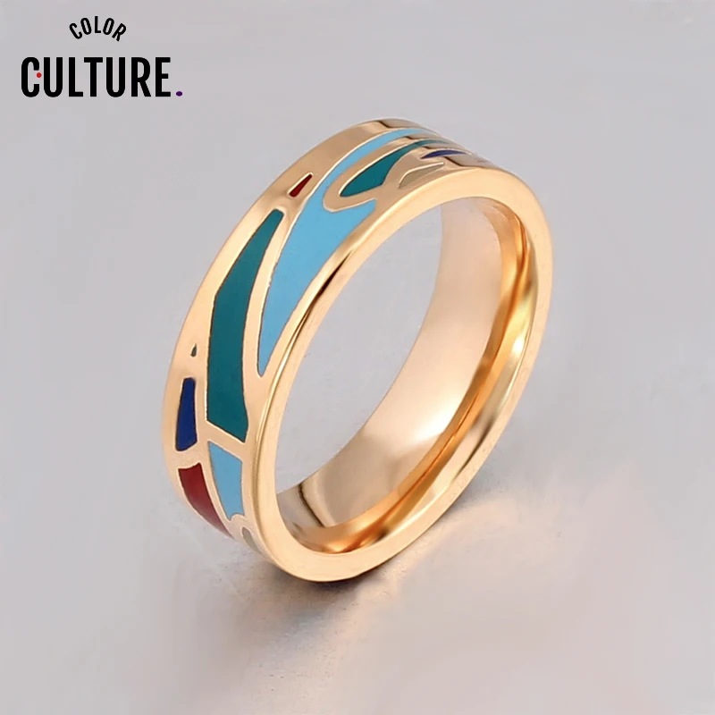 

Ceramic Rings and Colorful Design Style Stainless Steel Gold-color Ring Gift Mom pcjz036