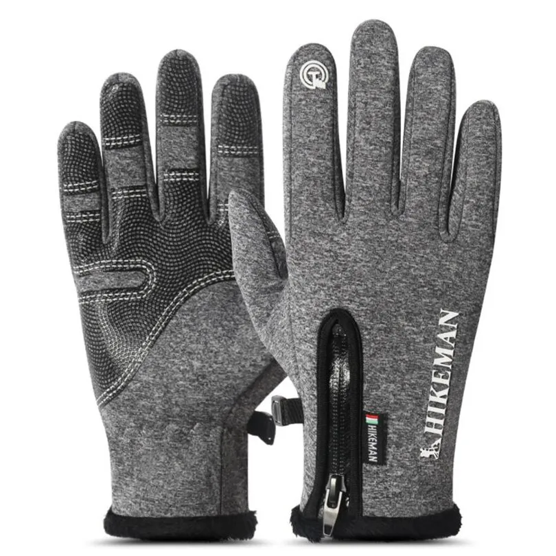 Новинка, мужские и женские черные нейлоновые варежки, спортивные перчатки для велоспорта, ветрозащитные теплые зимние перчатки на молнии, 4 цвета - Цвет: G149 Dark gray