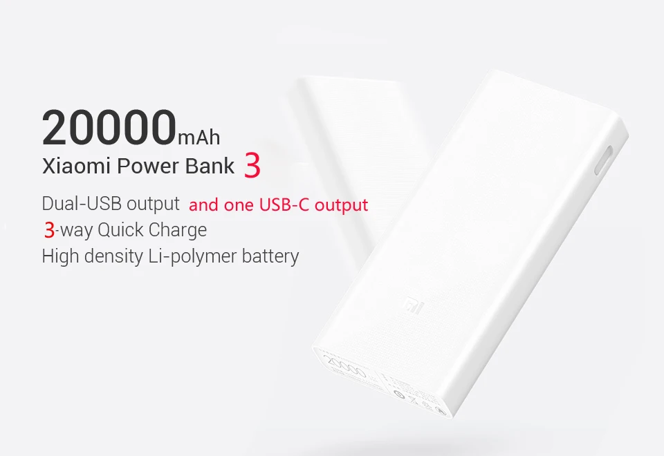 

Оригинальный Портативный внешний аккумулятор Xiaomi Power Bank 3 20000 мАч с поддержкой QC3.0, внешний аккумулятор Mi с двумя USB 20000 для смартфонов