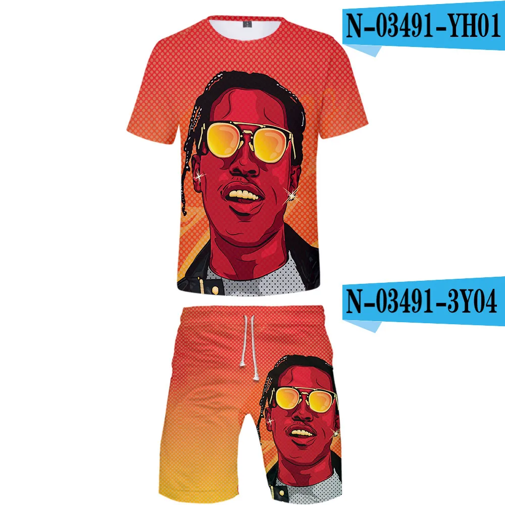 ASAP ROCKY/Коллекция года; модный костюм для косплея с 3D принтом; повседневные футболки с короткими рукавами+ шорты на весну-лето; Повседневные детские шорты - Цвет: Серый