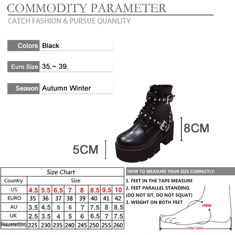 BYQDY/зимние ботинки в байкерском стиле; женские ботильоны на высоком толстом каблуке с заклепками и шнуровкой; Удобные полусапожки из искусственной кожи с круглым носком